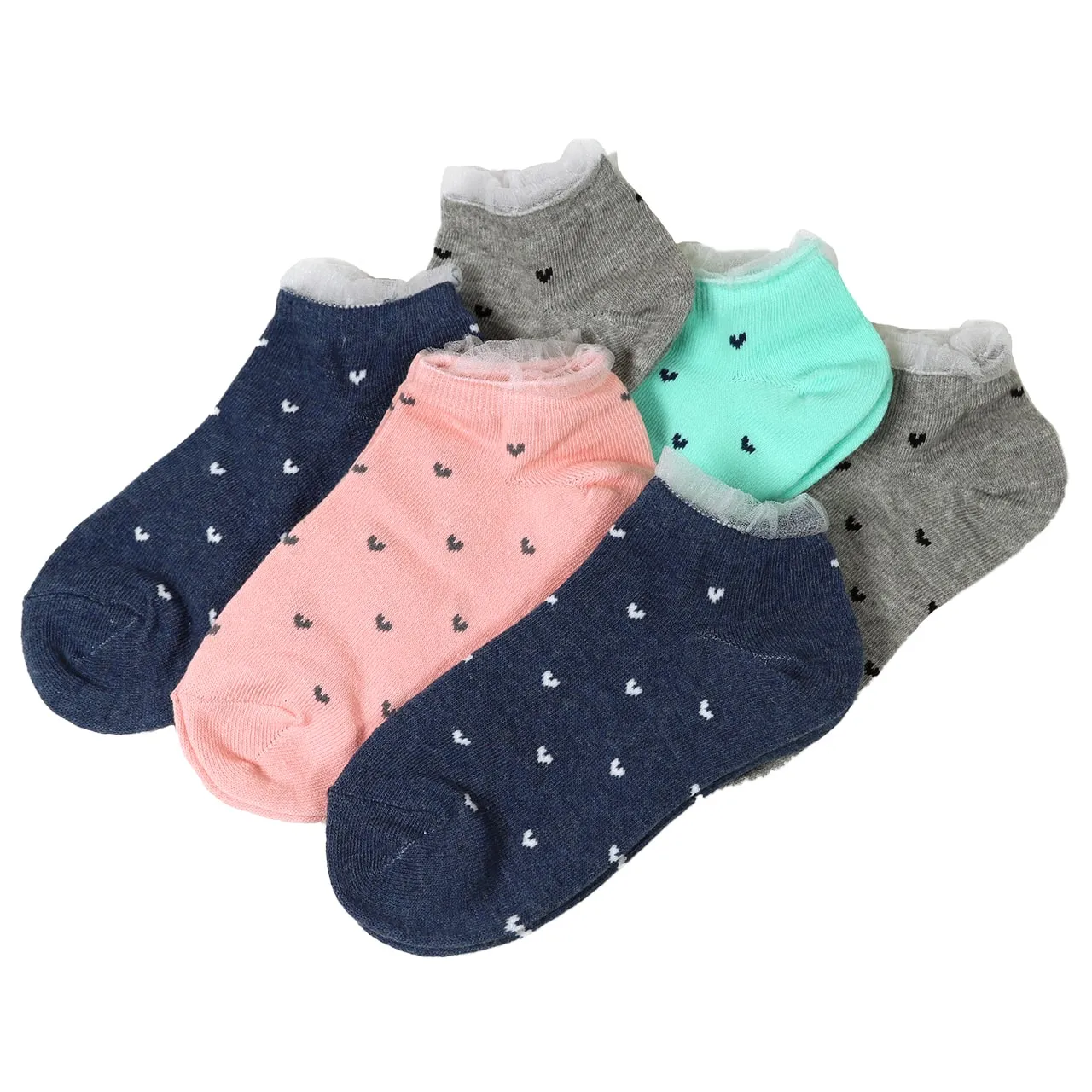【 お得 】 キッズ スニーカーソックス 靴下 6足組 16-18cm～22-24cm (スニーカー丈 綿混 ソックス くつ下 くつした ハート柄 音符柄) (在庫限り)