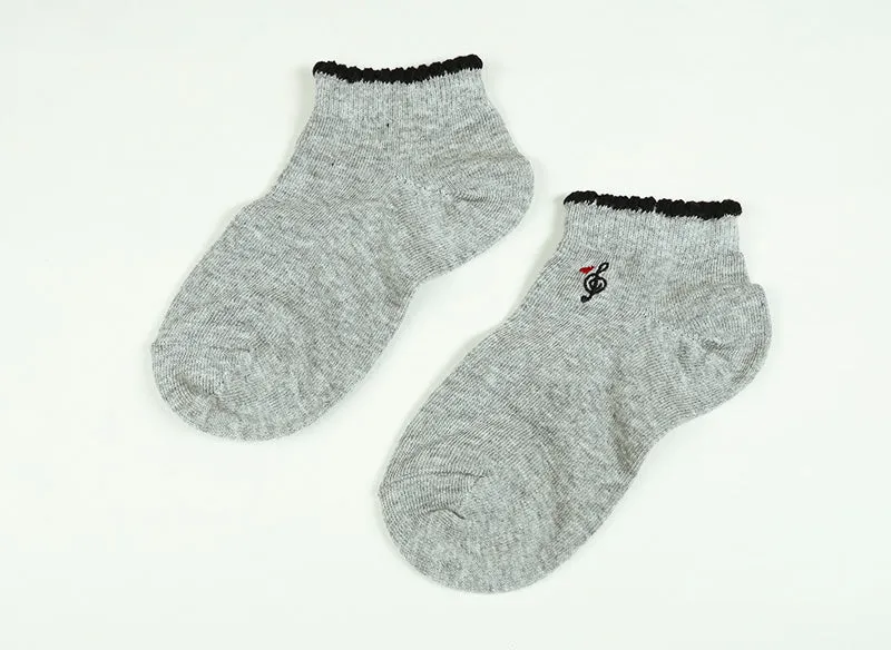 【 お得 】 キッズ スニーカーソックス 靴下 6足組 16-18cm～22-24cm (スニーカー丈 綿混 ソックス くつ下 くつした ハート柄 音符柄) (在庫限り)