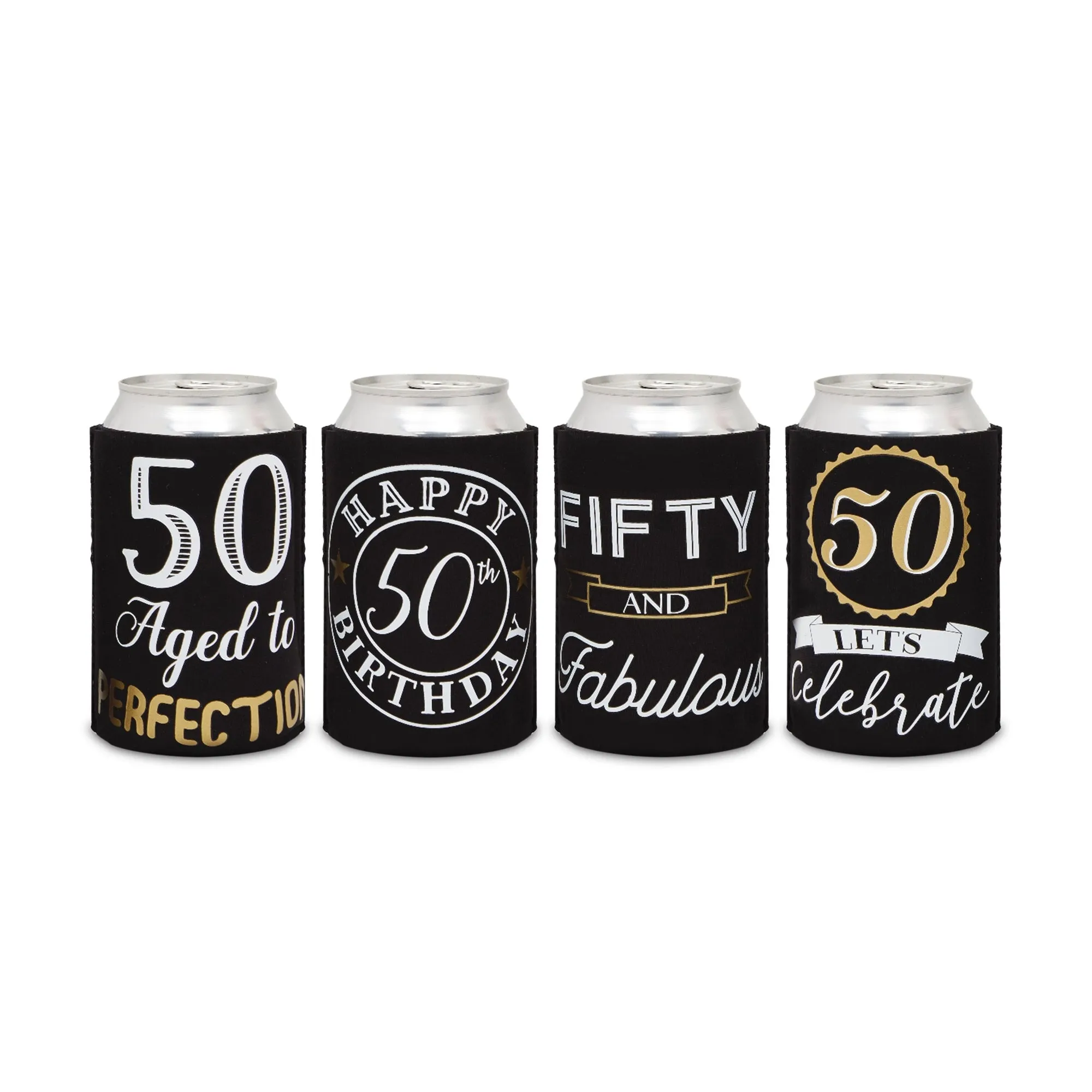 12-Pack 50th Birthday Can Cooler Sleeves for Soda Cans, Bottles - Cheers and Beers to 50 Years Decorations and Party Favors for Men, Women (Black and Gold, 3.8x5.3 in)