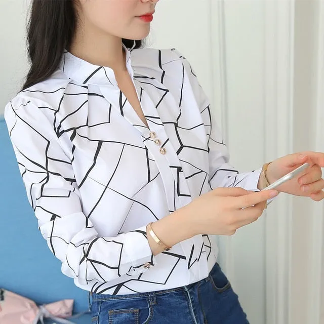 2021 Women Blouse Stripe Print Casual Long Sleeve Sizes S - 3XL