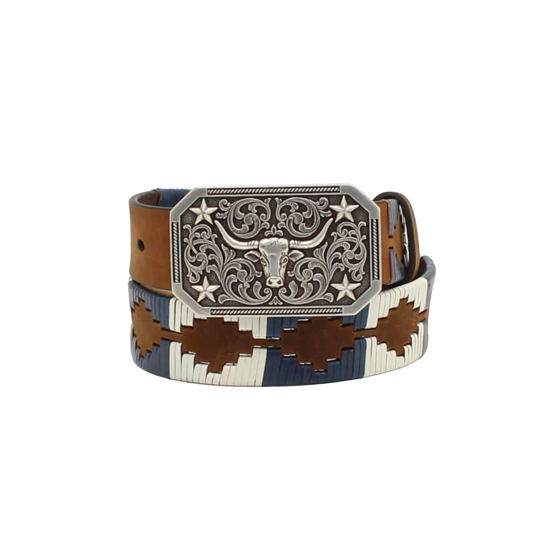 3D Belt Boy's Southwestern Pattern Lacing Brown Leather Belt D120001602