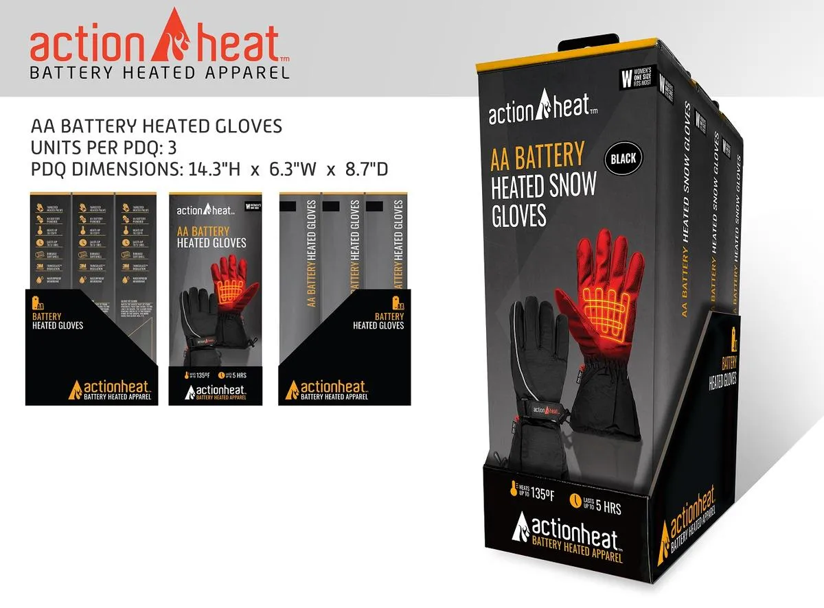 ActionHeat AA Women's Battery Heated Snow Gloves - 3pk PDQ