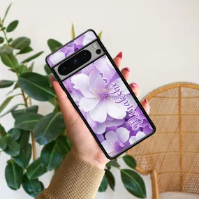 Awesome Purple Floral Glossy Customised Metal Case Cover For Google