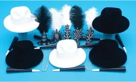 Black and White Feathers 10 Guest New Years Party Kit