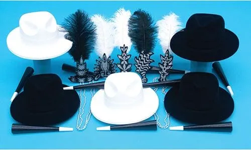 Black and White Feathers 10 Guest New Years Party Kit