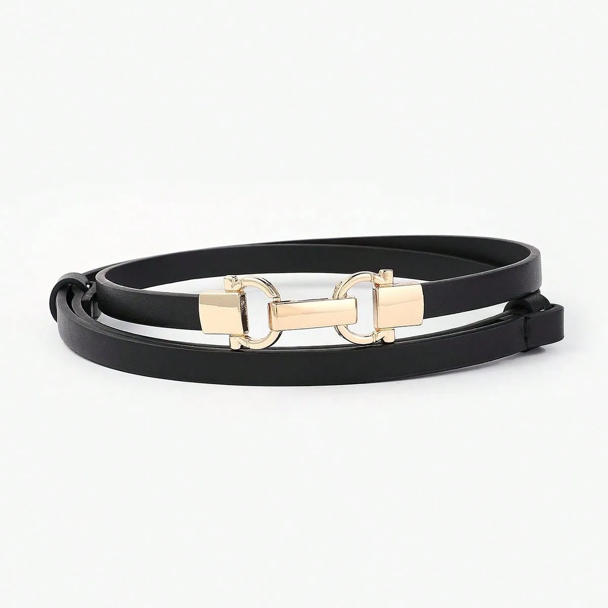 Black Thin Adjustable Length Buckled Waist Belt For Dresses Decoration