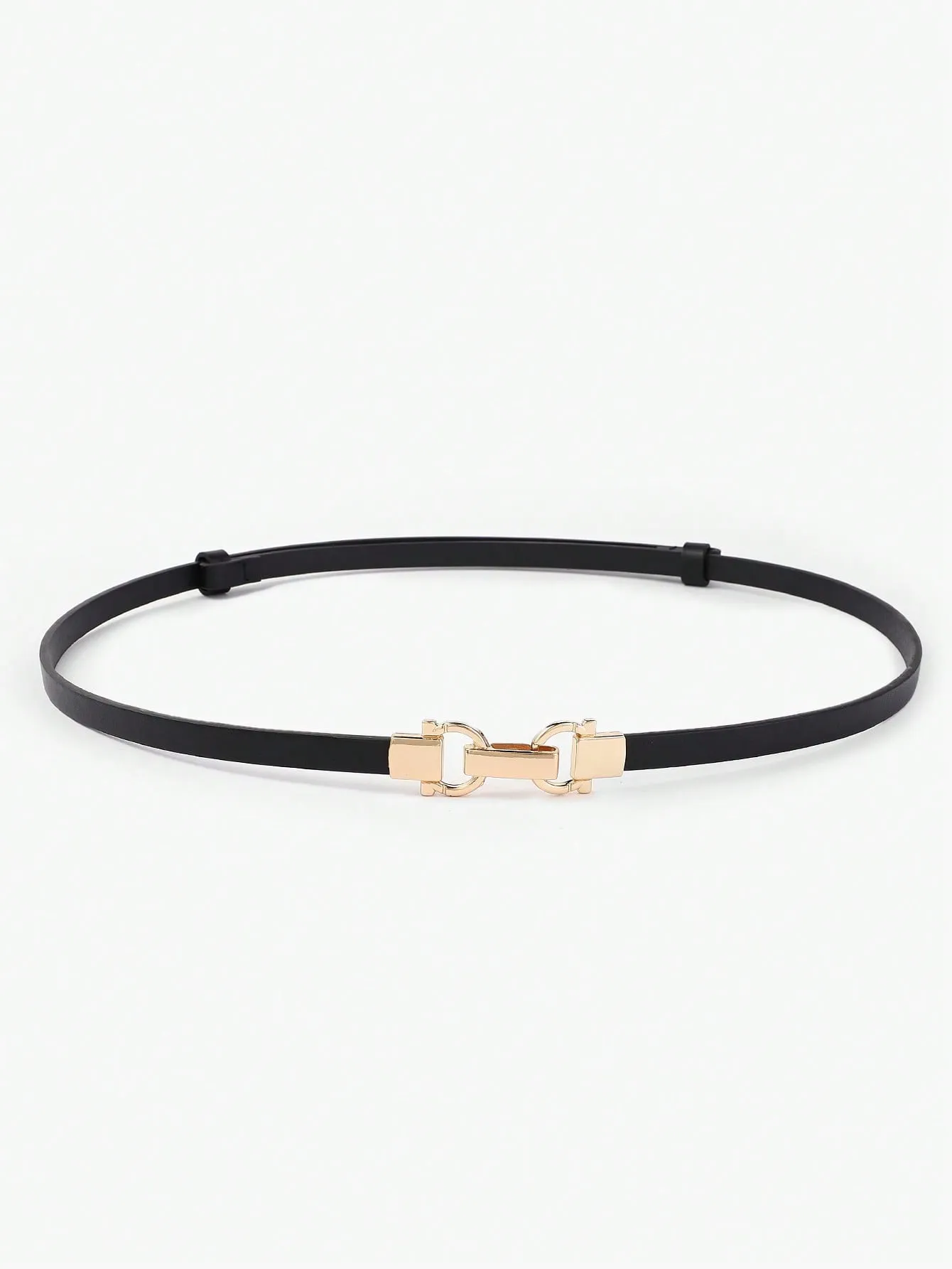 Black Thin Adjustable Length Buckled Waist Belt For Dresses Decoration