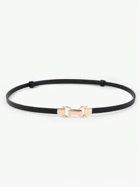 Black Thin Adjustable Length Buckled Waist Belt For Dresses Decoration