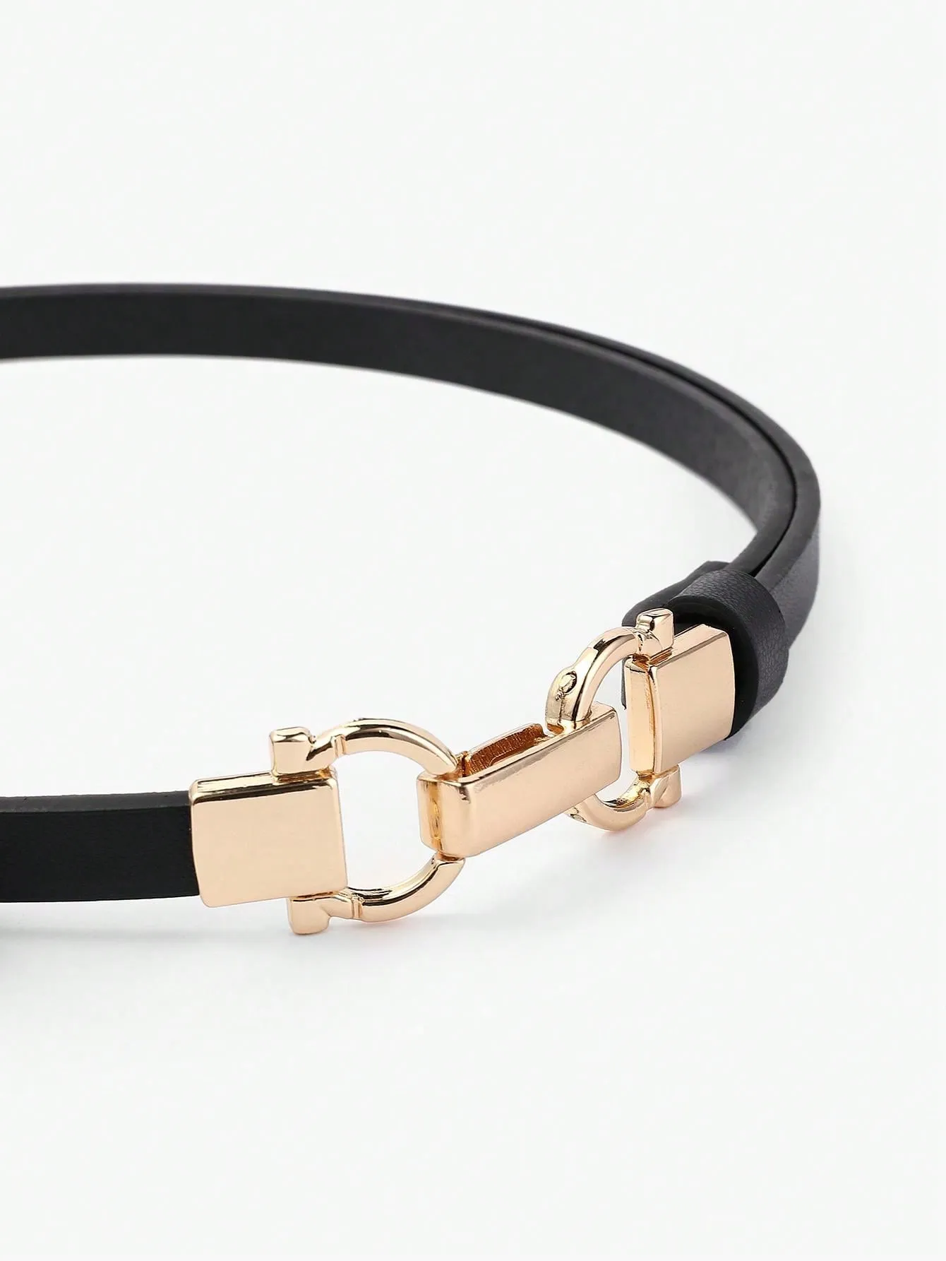 Black Thin Adjustable Length Buckled Waist Belt For Dresses Decoration