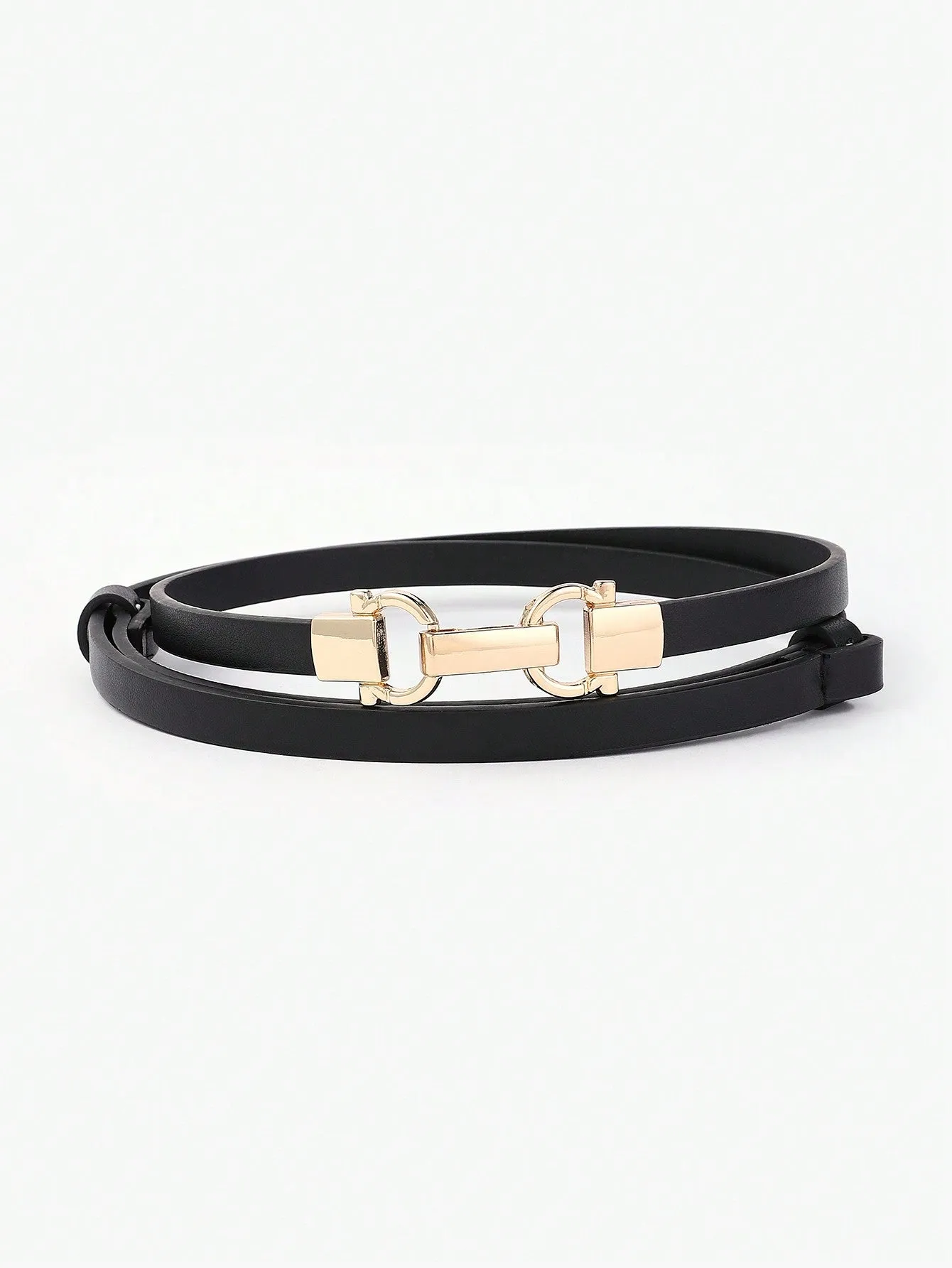 Black Thin Adjustable Length Buckled Waist Belt For Dresses Decoration