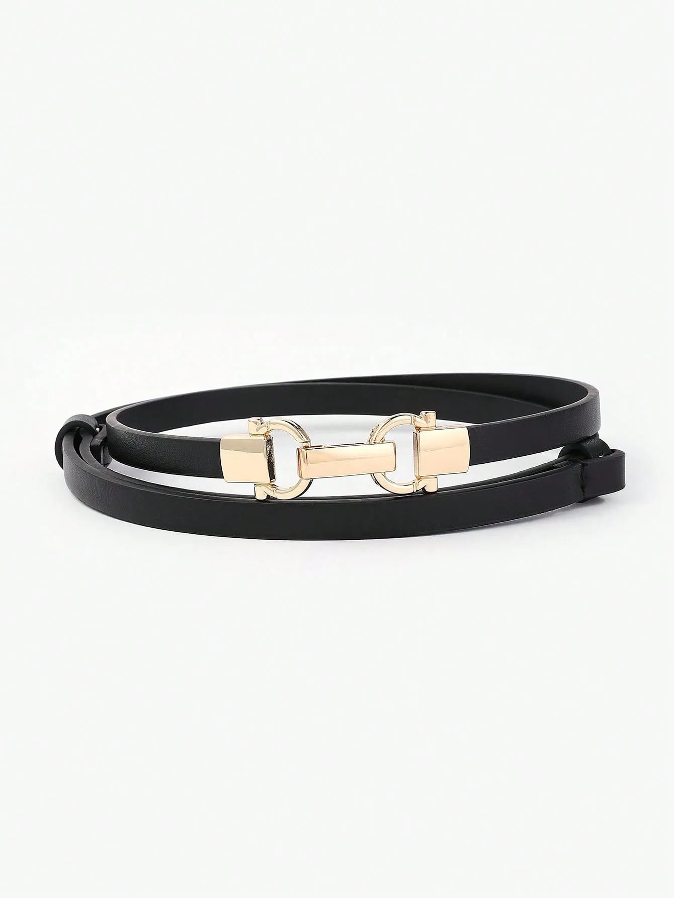 Black Thin Adjustable Length Buckled Waist Belt For Dresses Decoration
