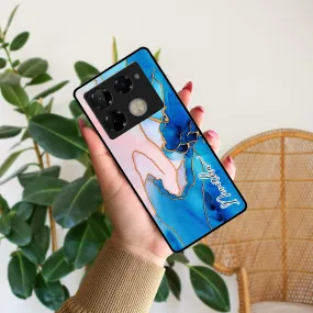 Blue Marble Glossy Metal Case Cover For Infinix