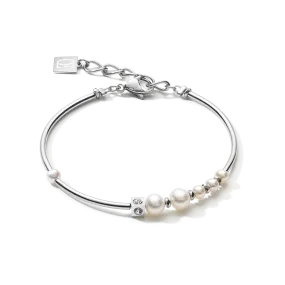Bracelet Asymmetry freshwater pearls & stainless steel white-silver