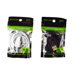 Charging Cable USB to Micro USB 3FT - 6 Pieces Per Pack 21563