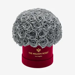 Classic Bordeaux Suede Superdome Box | Pastel Grey Roses