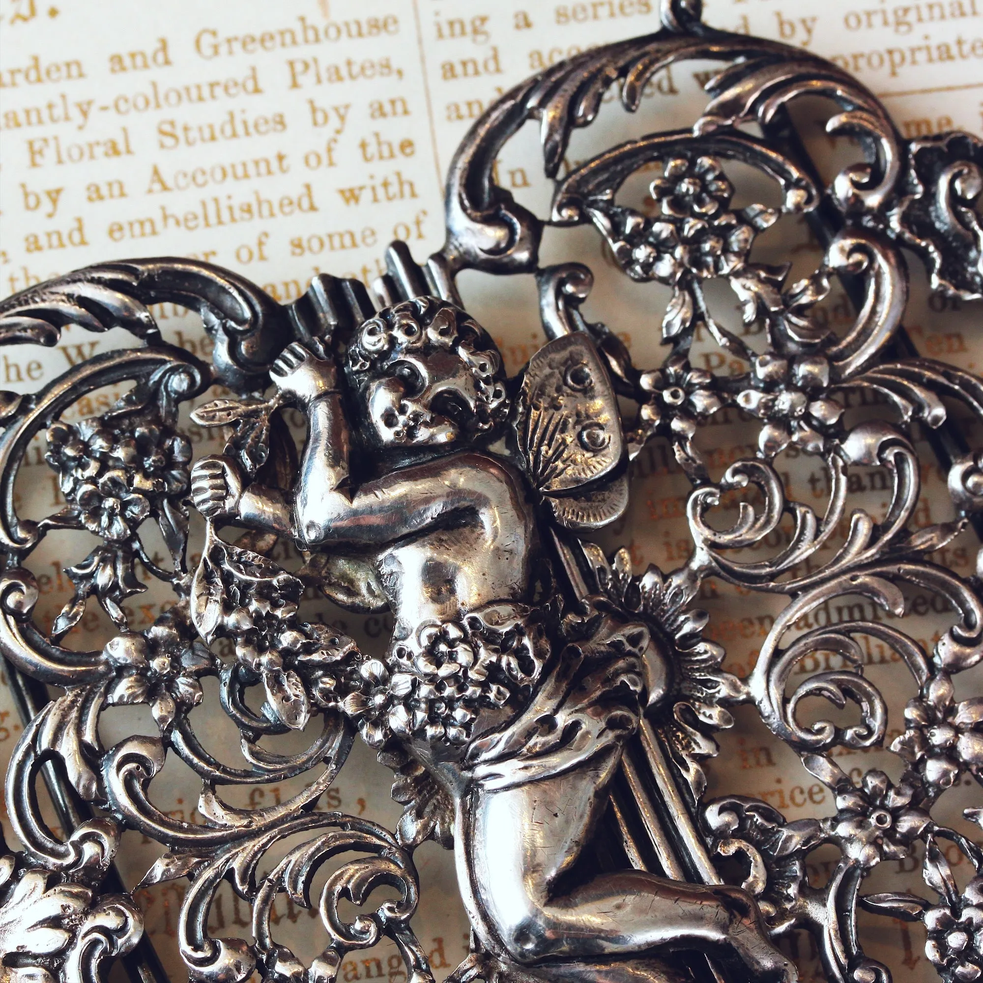 Elaborate Date 1895 Large Silver Cherub Buckle