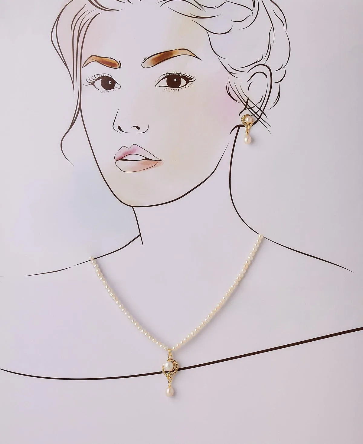 Elegant Real Pearl Necklace Set