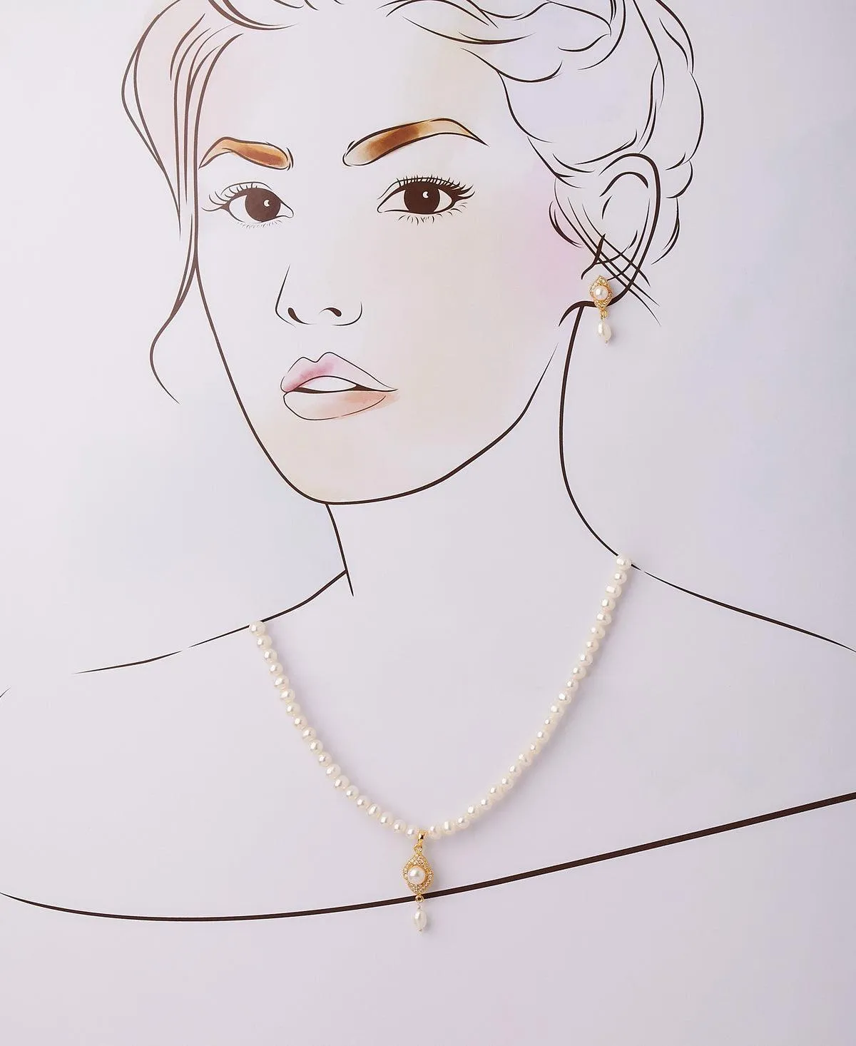 Elegant Real Pearl Necklace Set