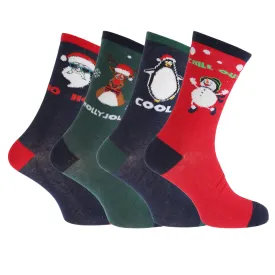 FLOSO Mens Christmas Character Design Novelty Socks (4 Pairs)