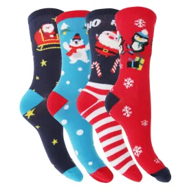 FLOSO Womens/Ladies Christmas Character Design Novelty Socks (4 Pairs)
