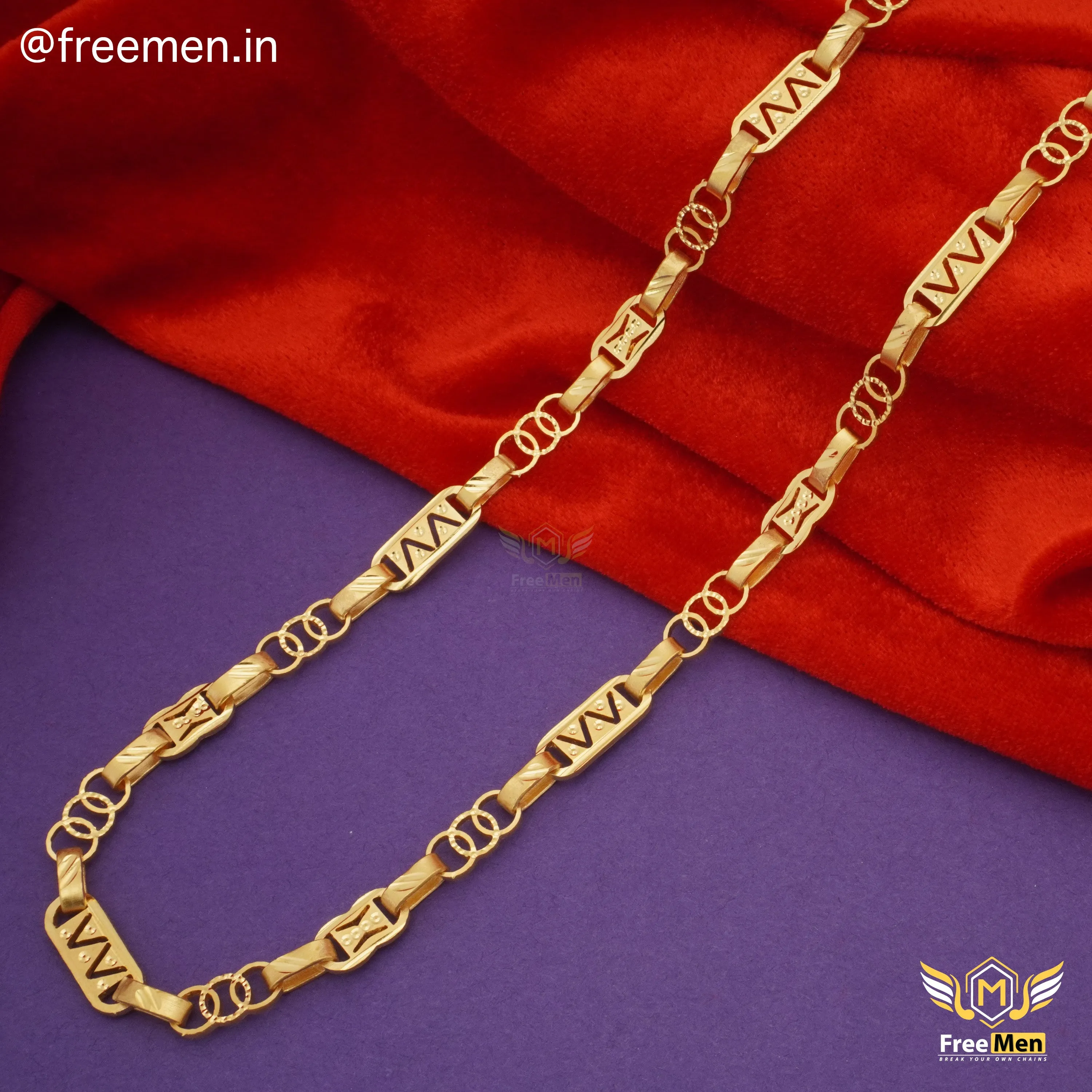 Freemen Elegant Laser Cutting Nawabi Chain Gold Plated- FMGC19
