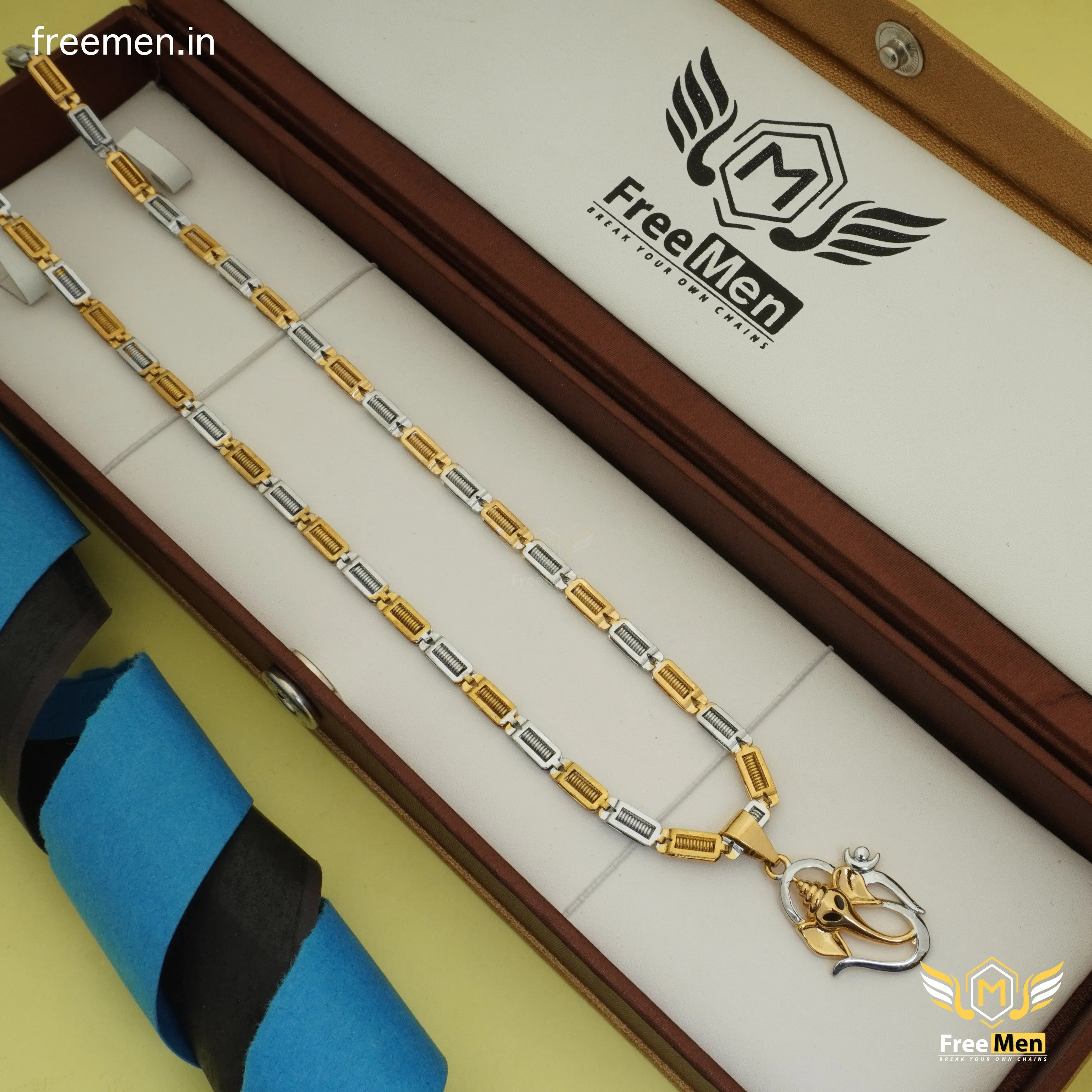 Freemen Elegant rectangular spring chain with pendant - FM387