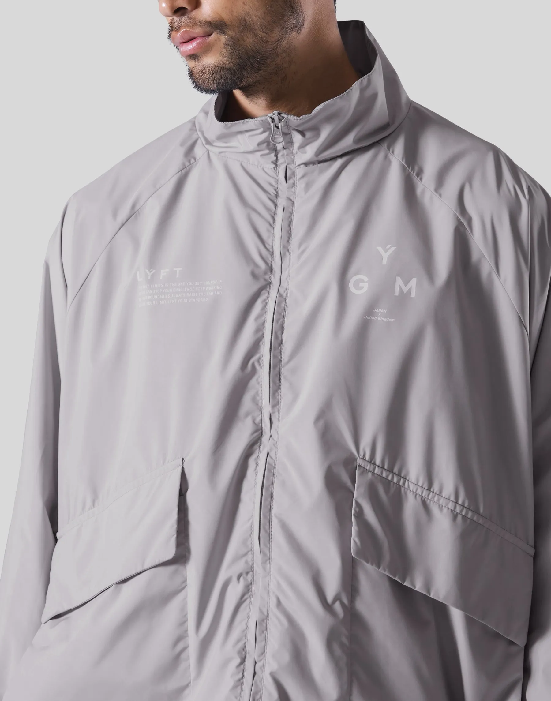 GÝM Nylon Zip Up Jacket - Light Grey