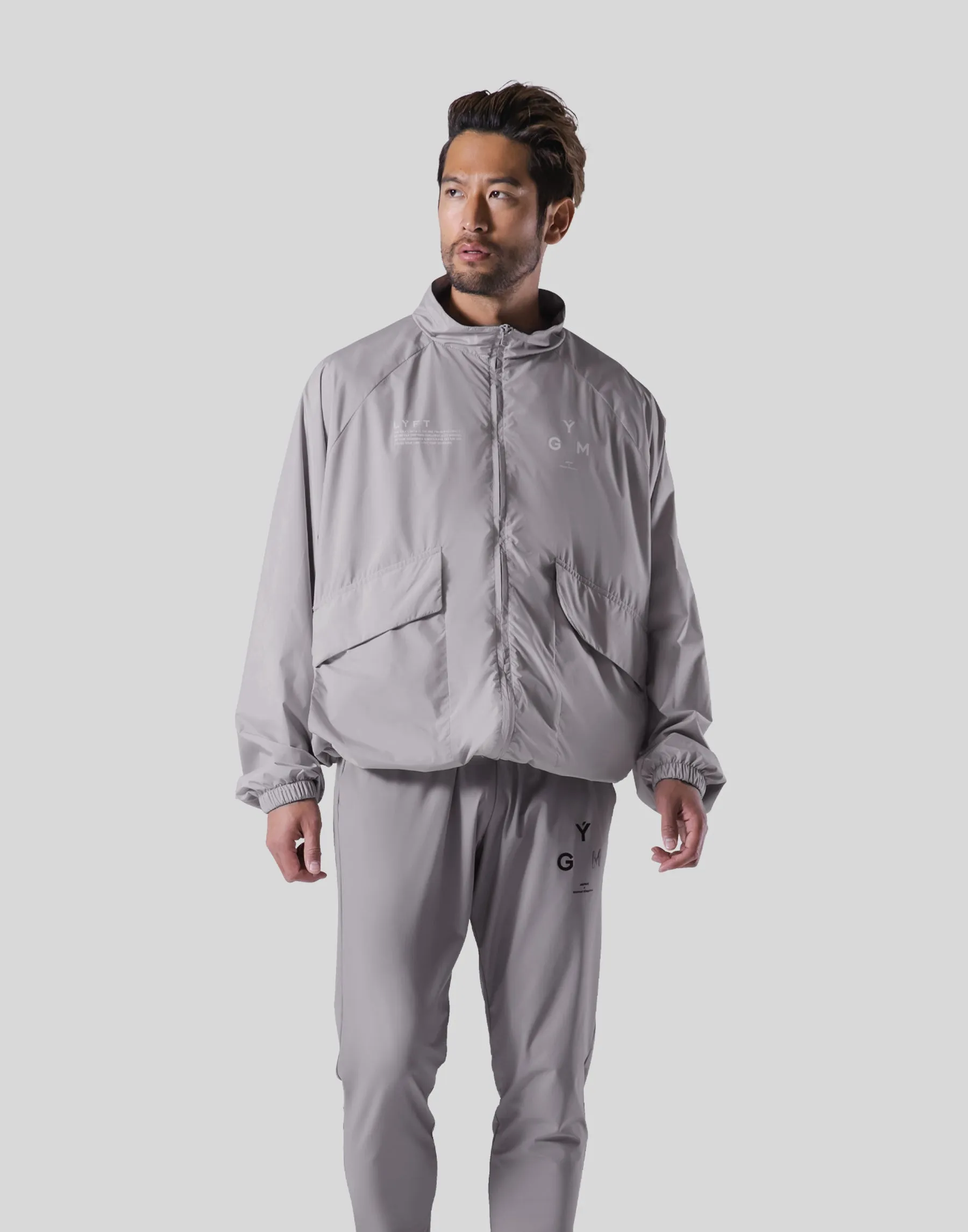 GÝM Nylon Zip Up Jacket - Light Grey