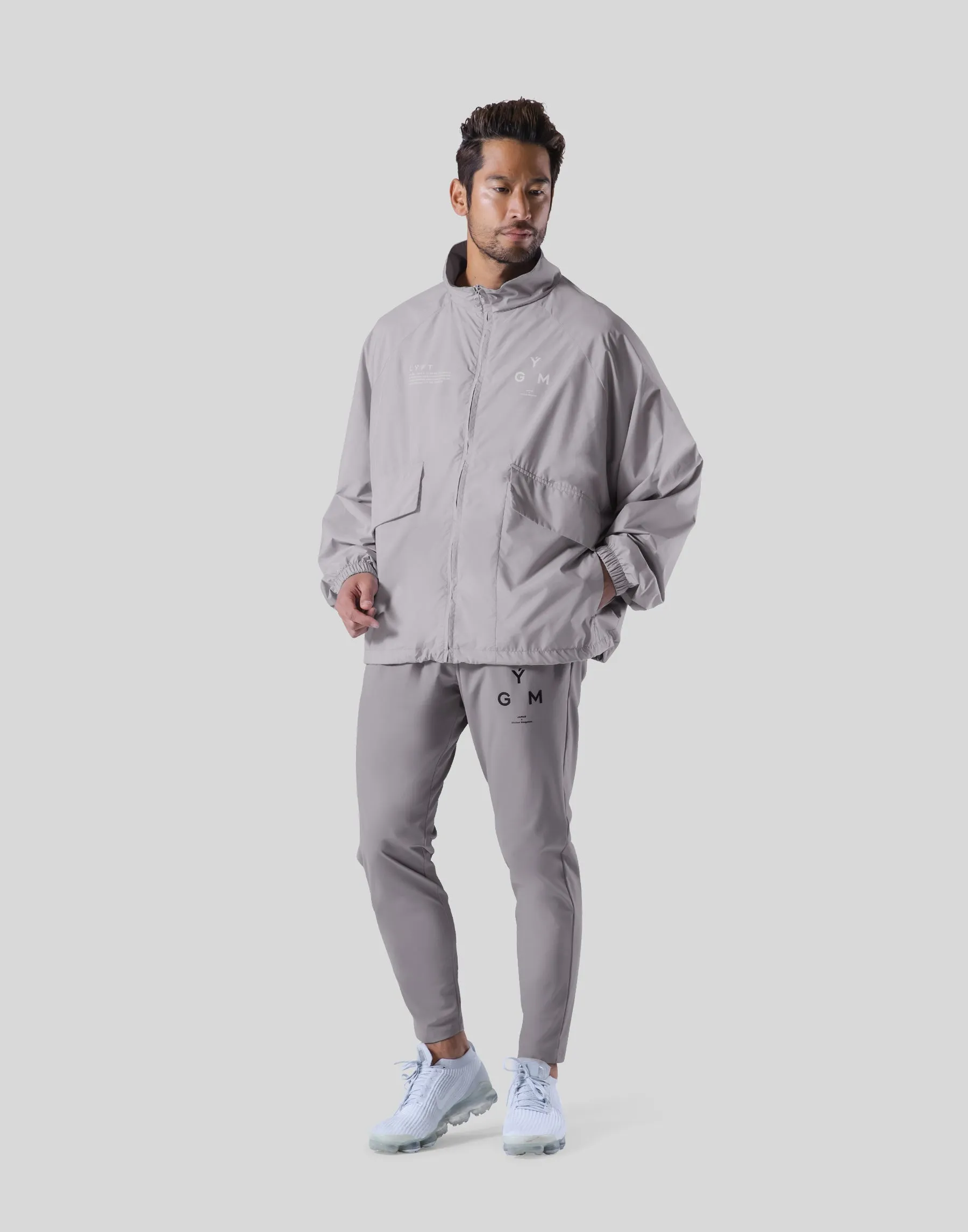 GÝM Nylon Zip Up Jacket - Light Grey