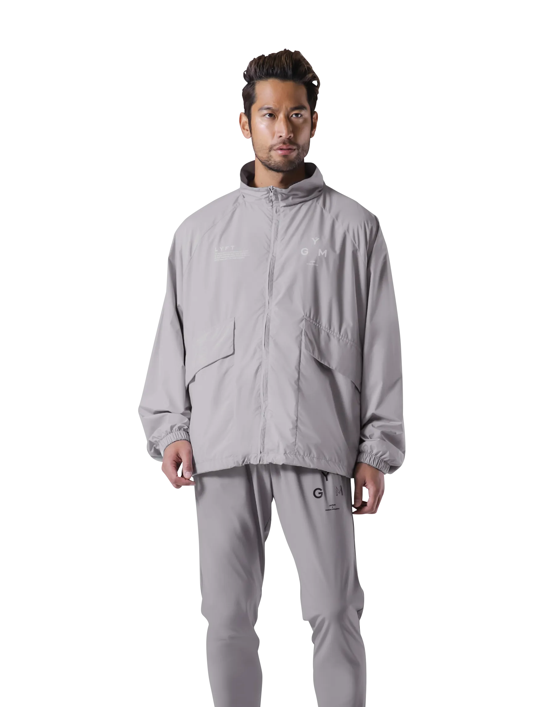 GÝM Nylon Zip Up Jacket - Light Grey