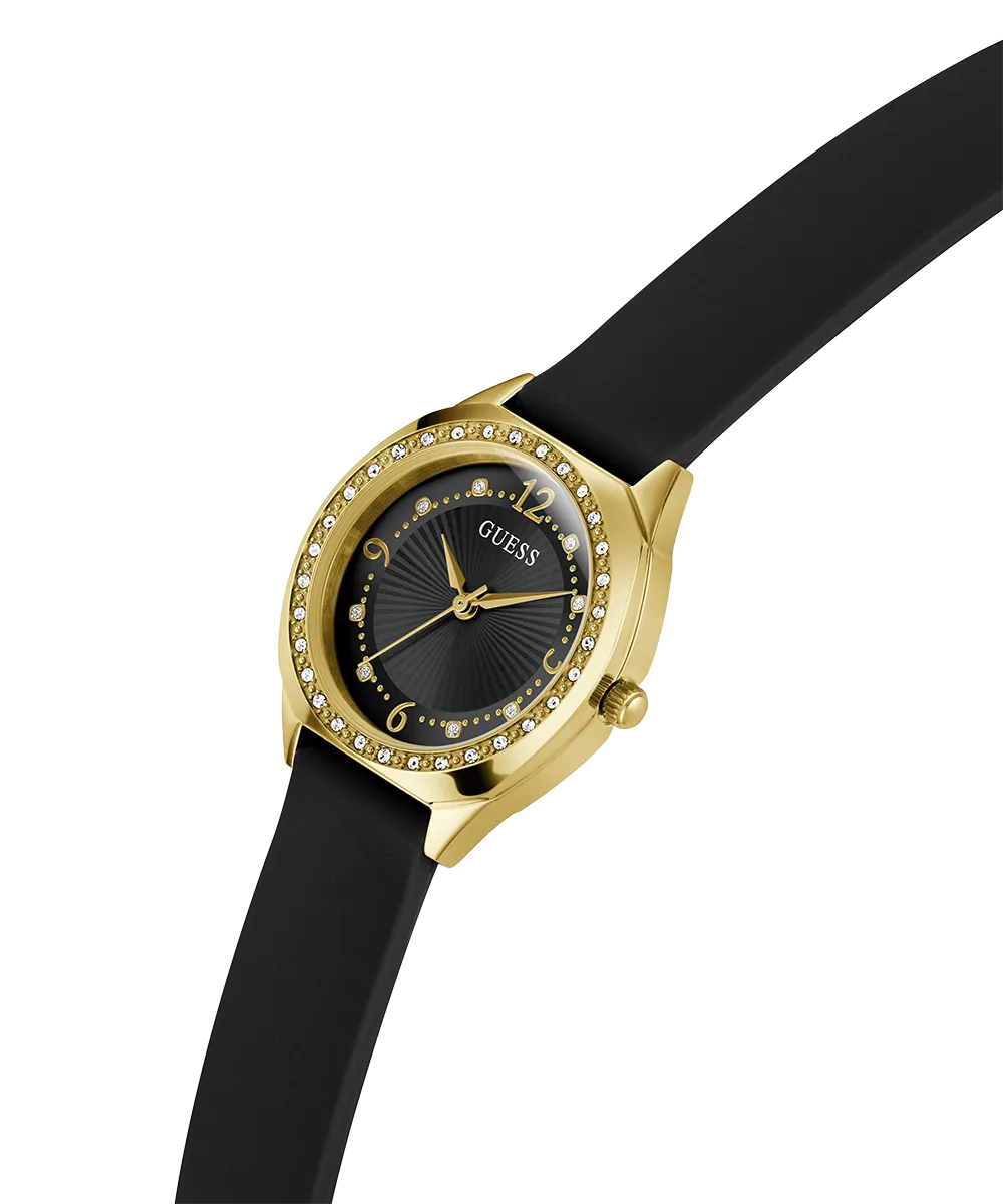 GUESS Ladies Black Gold Tone Analog Watch