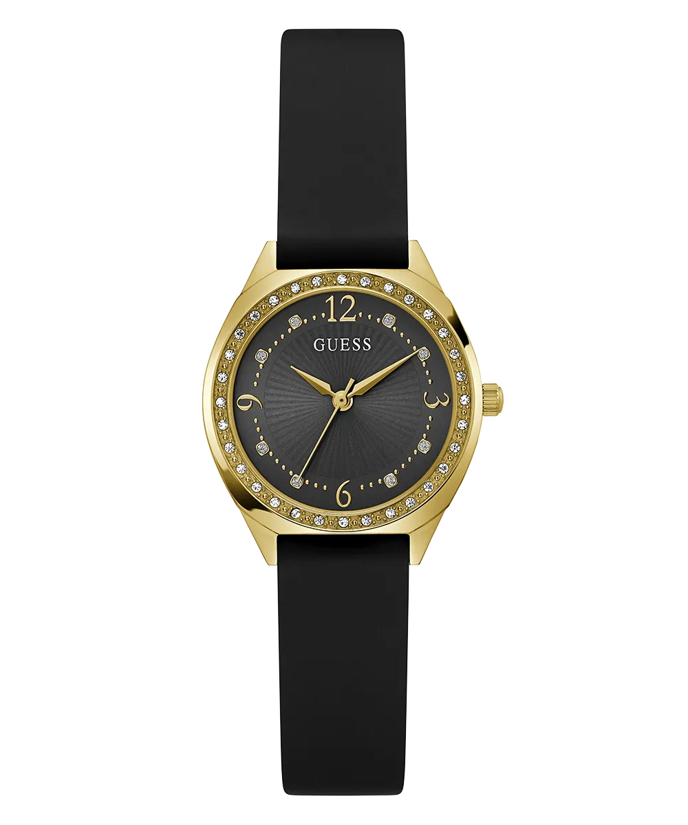 GUESS Ladies Black Gold Tone Analog Watch