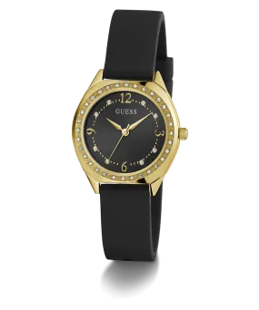 GUESS Ladies Black Gold Tone Analog Watch
