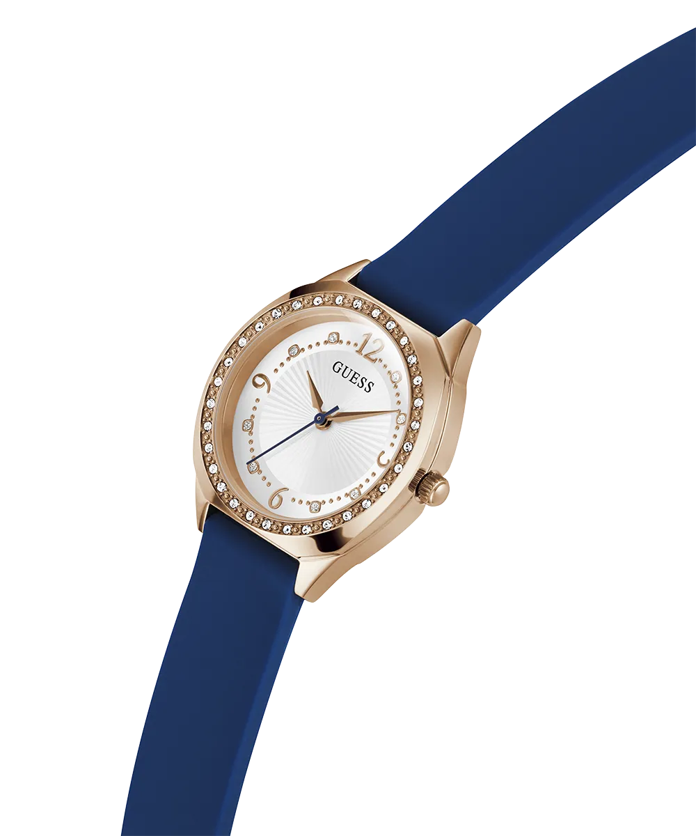 GUESS Ladies Blue Rose Gold Tone Analog Watch