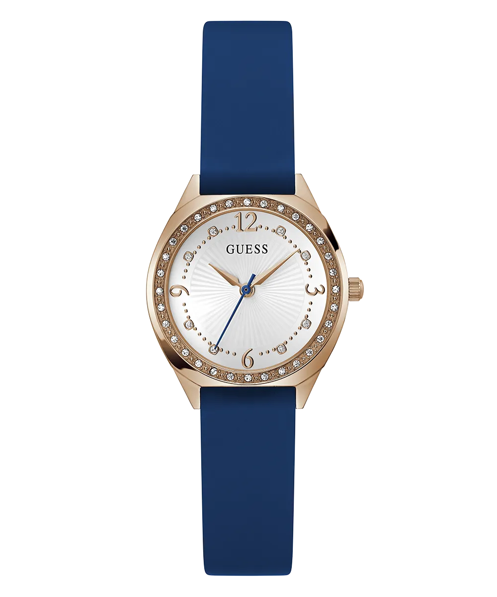 GUESS Ladies Blue Rose Gold Tone Analog Watch