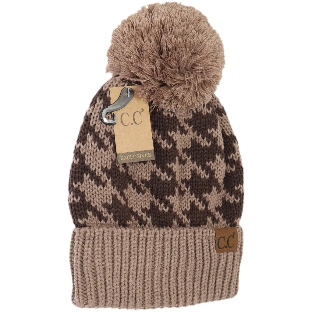 HOUNDSTOOTH POM BEANIE