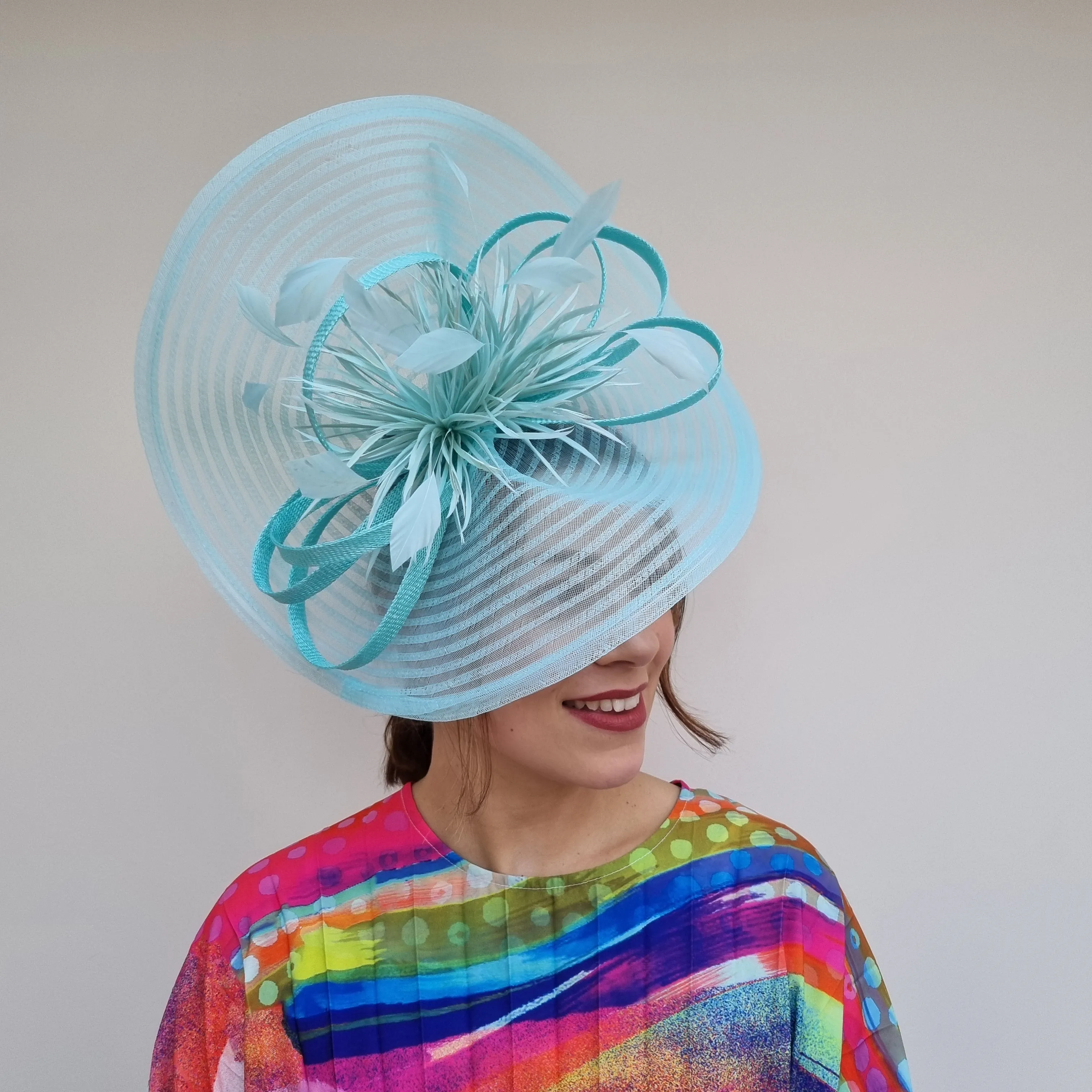 JBees JB24/15 Large Patterned Crin Fascinator with Feathers In Blues