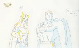 Justice League Original Production Drawing: Huntress and Superman