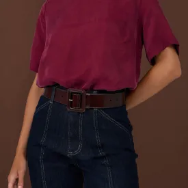 Leather Covered Buckle Belt (Chocolate)