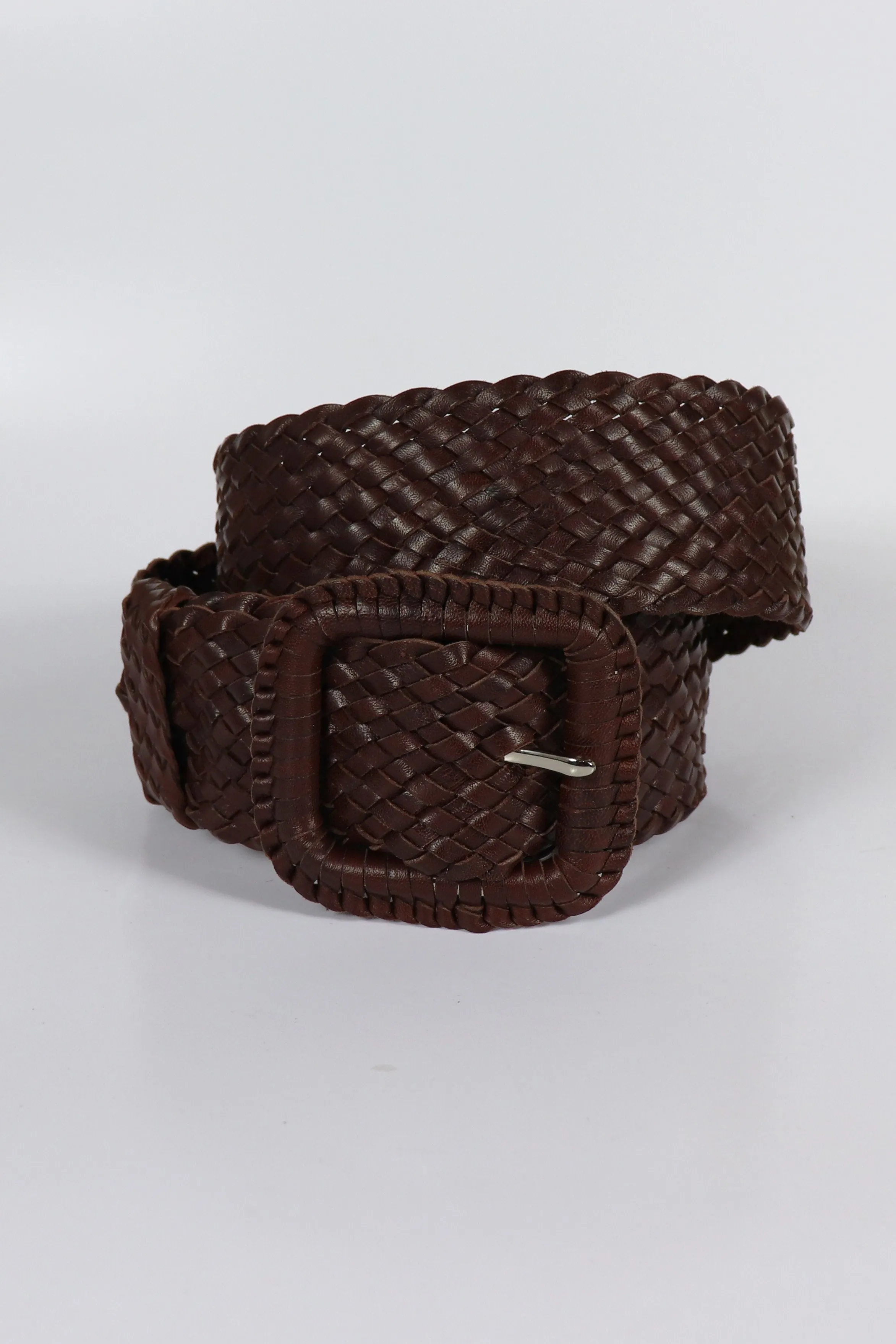 Leather Plaited Belt - Rich Brandy