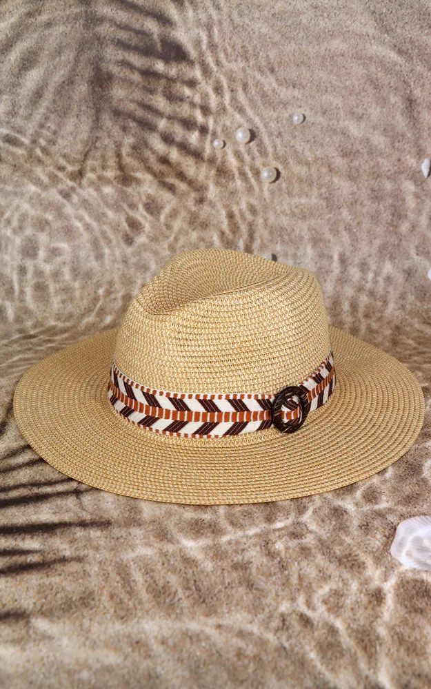MH0148 AZTEC PATTERN BAND STRAW HAT
