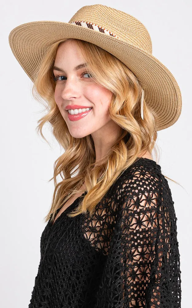 MH0148 AZTEC PATTERN BAND STRAW HAT