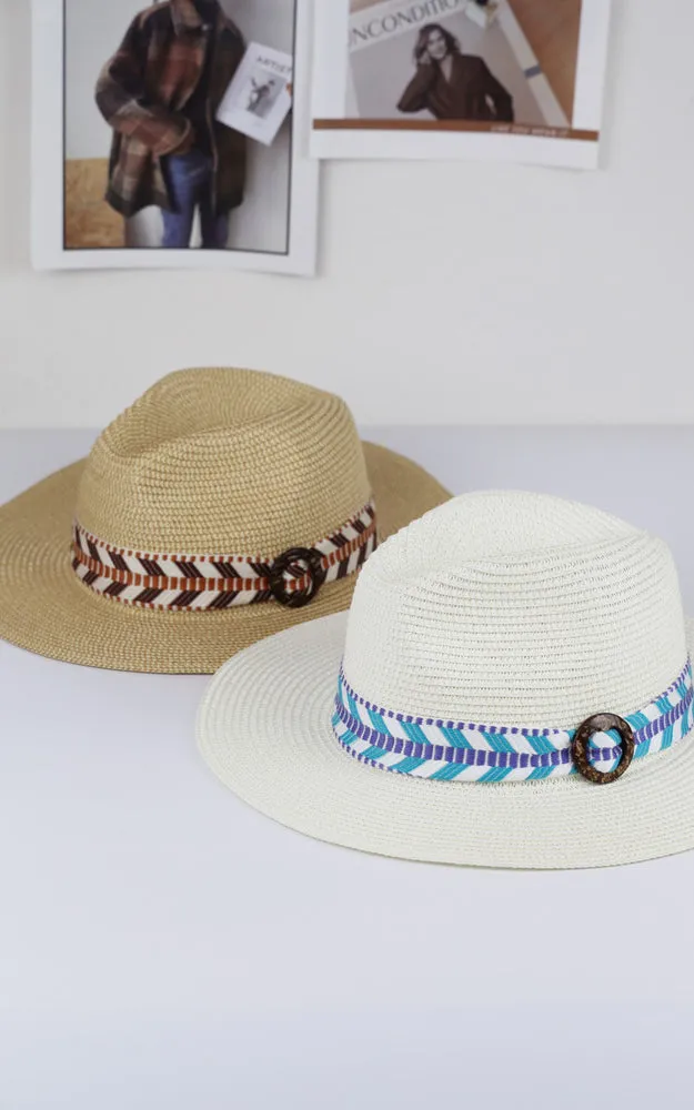 MH0148 AZTEC PATTERN BAND STRAW HAT