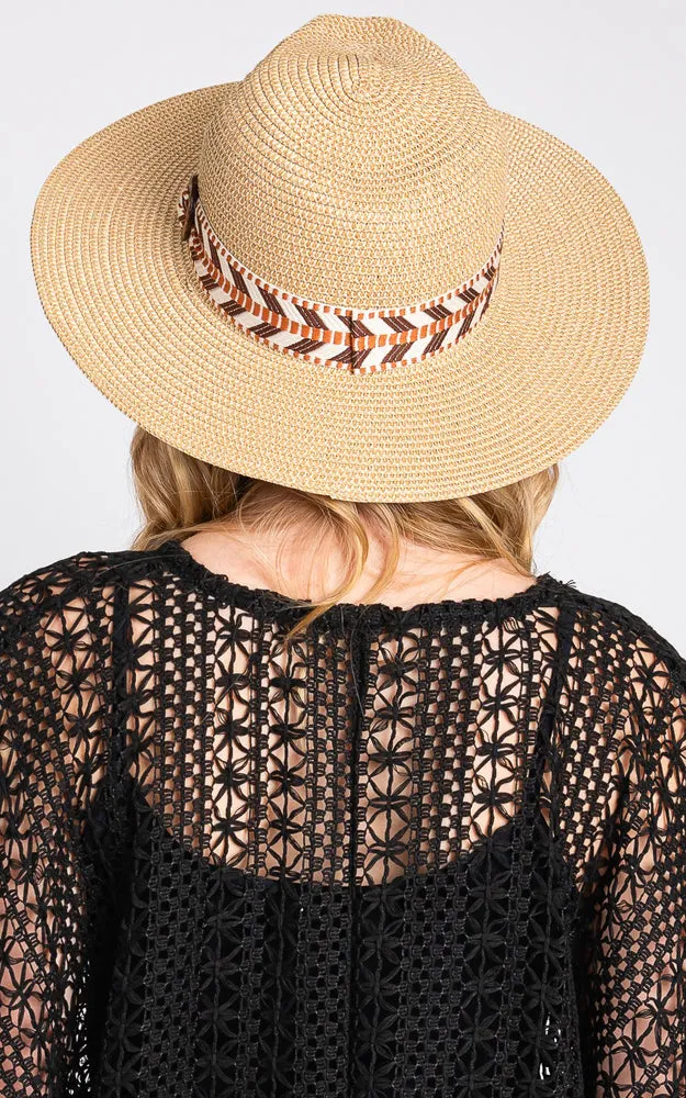 MH0148 AZTEC PATTERN BAND STRAW HAT