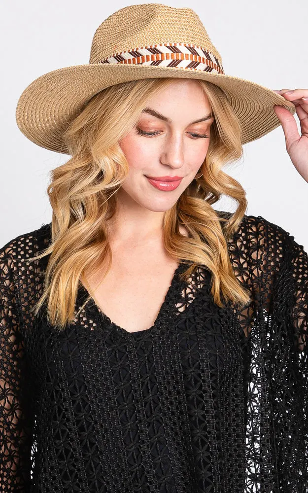 MH0148 AZTEC PATTERN BAND STRAW HAT