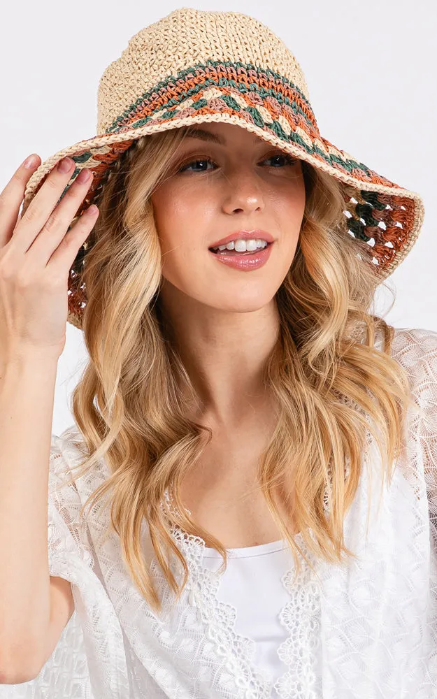 MH0212 MULTI COLOR STRAW BUCKET HAT