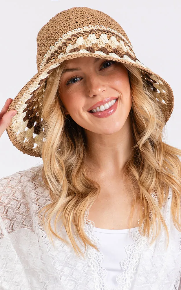 MH0212 MULTI COLOR STRAW BUCKET HAT