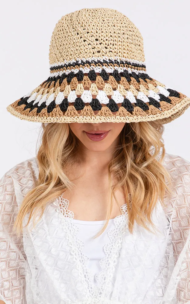 MH0212 MULTI COLOR STRAW BUCKET HAT