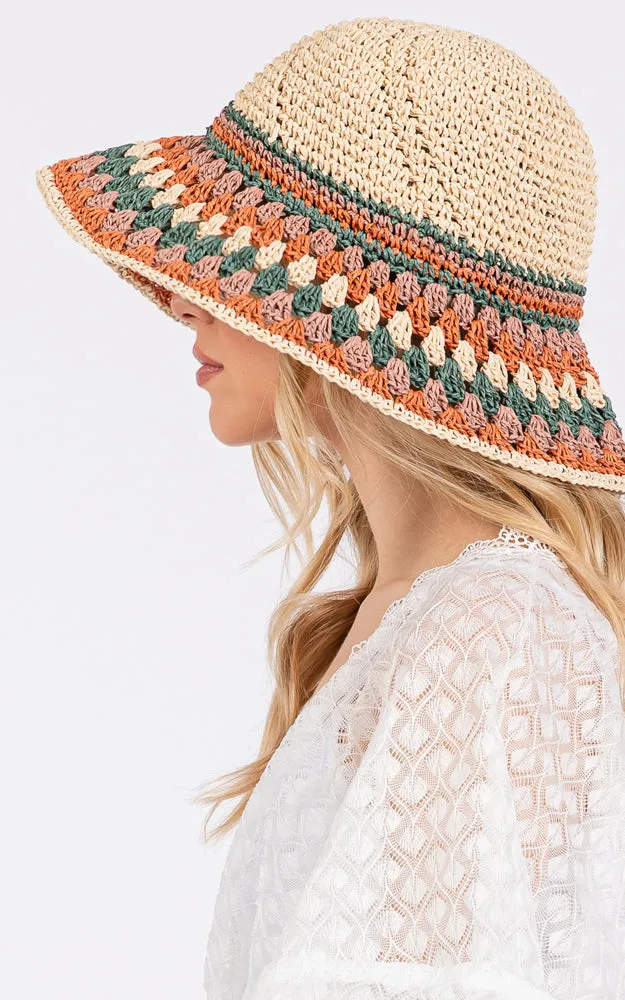 MH0212 MULTI COLOR STRAW BUCKET HAT