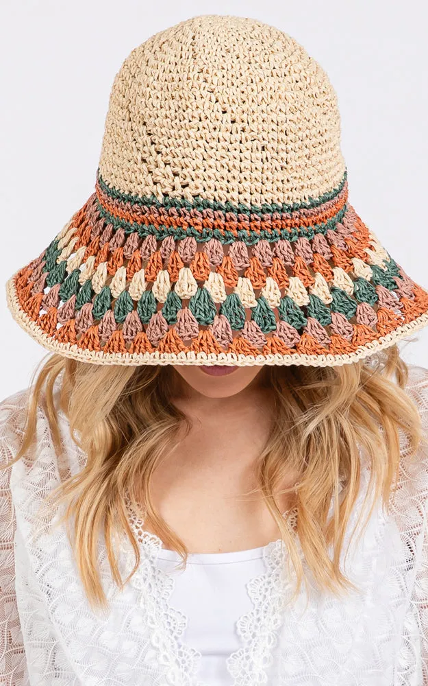 MH0212 MULTI COLOR STRAW BUCKET HAT